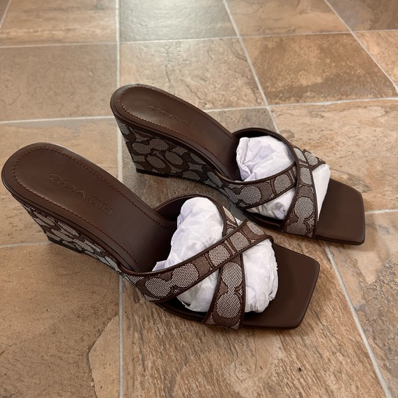 Coach Brown and Tan Wedge Sandals - Picture 5 of 6